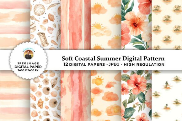 Download Soft Coastal Summer Digital Patterns - Digital Collection