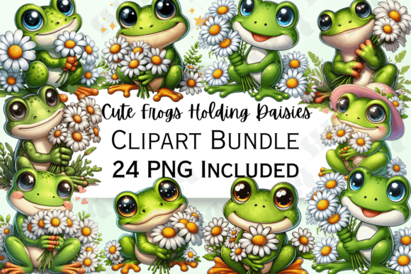 Download Cute Frog Holding Daisies Clipart - Daisies Collection