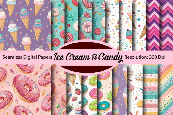 Download Ice Cream &amp; Candy Seamless Digital Paper - Premium Bundle