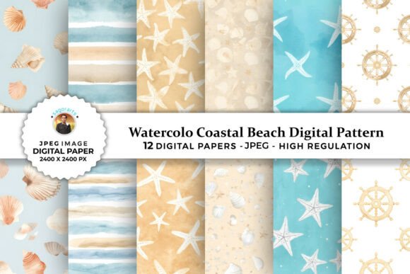 Download Watercolor Coastal Beach Digital Pattern - Digital Collection