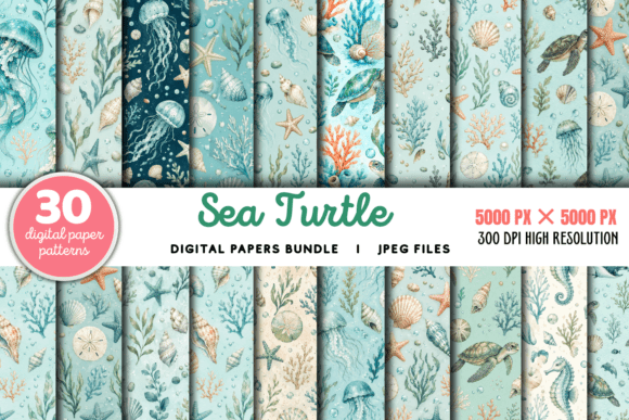 Download Sea Turtle Summer Digital Pattern Bundle - Digital Collection