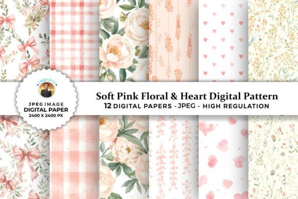 Download Soft Pink Floral &amp; Heart Digital Pattern - Digital Collection