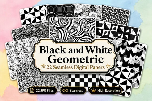 Download Black and White Geometric Digital Paper - Digital Collection