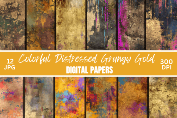 Download Colorful Grungy Gold Digital Paper - Digital Collection