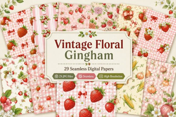 Download Vintage Floral Gingham Digital Pattern - Digital Collection