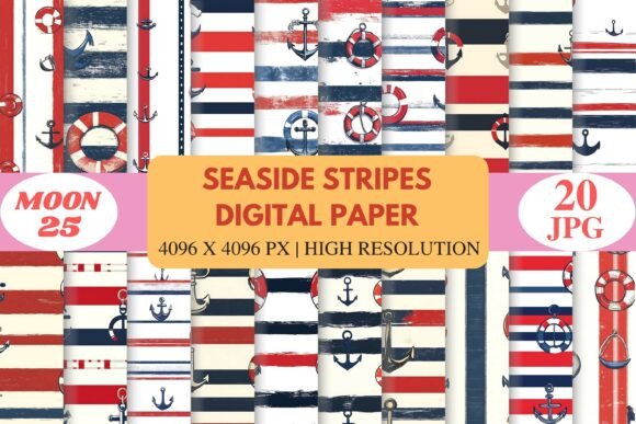 Download Seaside Stripes Digital Paper - Digital Collection
