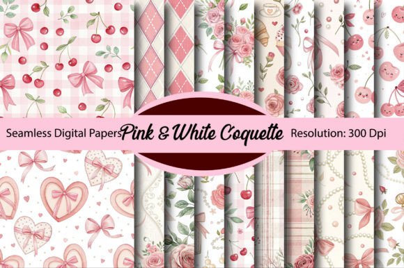 Download Pink &amp; White Coquette Digital Paper - Digital Collection