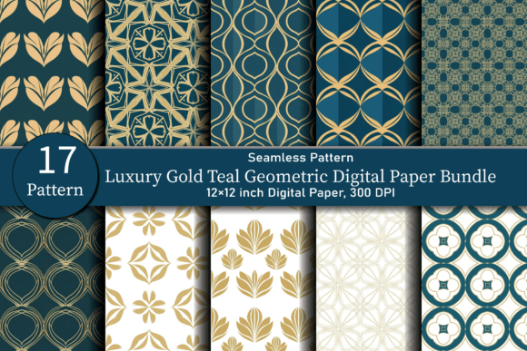 Download Luxury Gold Teal Geometric Digital Paper - Digital Collection