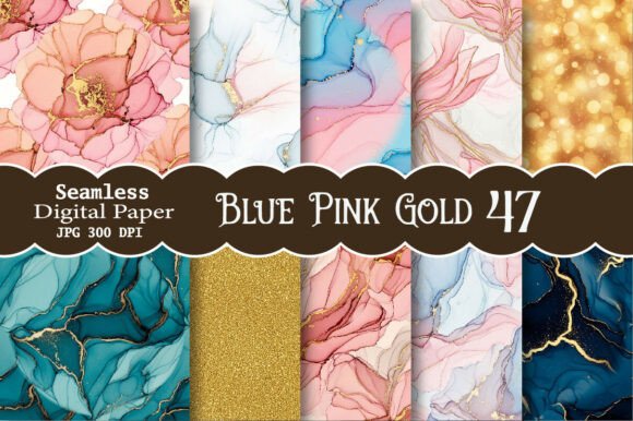 Download Blue Pink Gold Digital Paper - Digital Collection