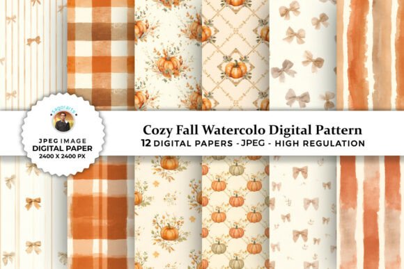 Download Cozy Fall Watercolor Digital Patterns - Digital Collection