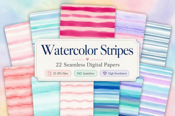 Download Watercolor Stripes Pattern Digital Paper - Digital Collection