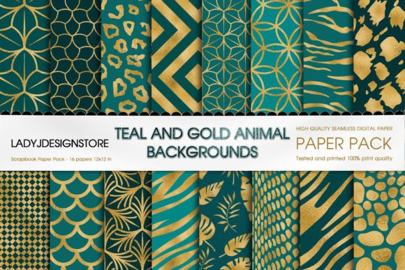 Download Teal and Gold Animal Digital Paper - Digital Collection