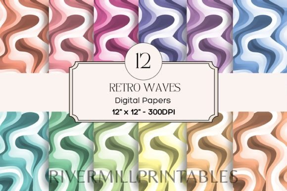 Download Retro Wavy Lines Digital Paper Pack - Digital Collection