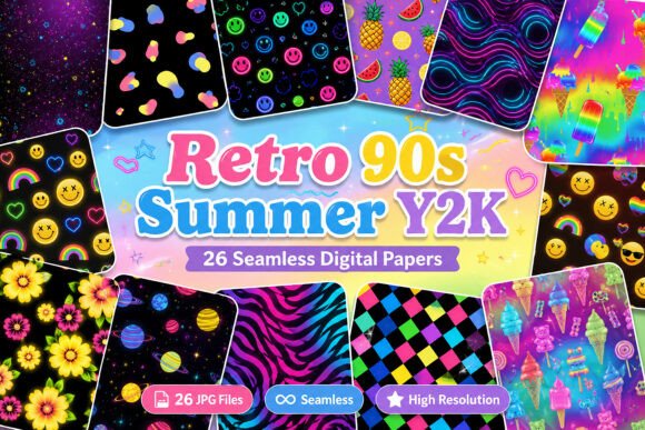 Download Retro 90s Summer Y2K Digital Pattern - Digital Collection