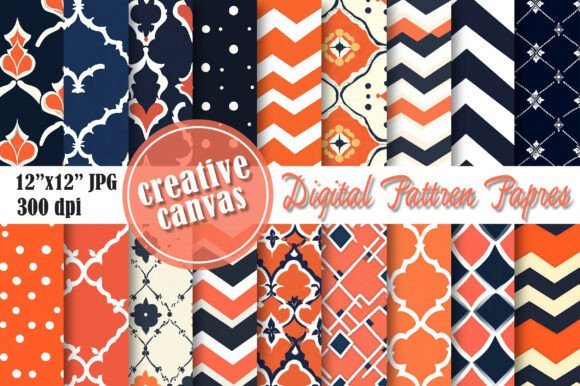 Download Coral Navy Geometric Digital Paper - Digital Collection
