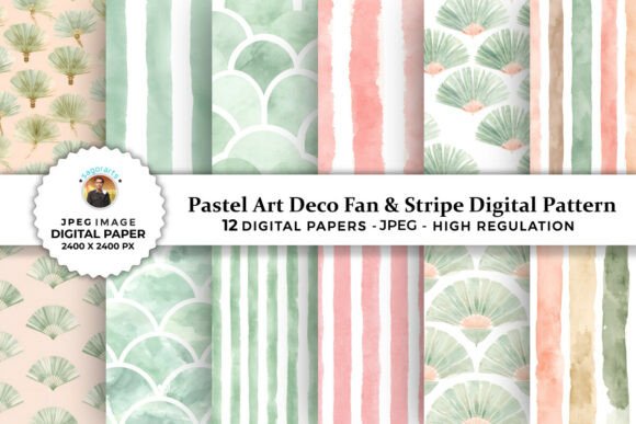 Download Pastel Deco Fan &amp; Stripe Digital Pattern - Digital Collection