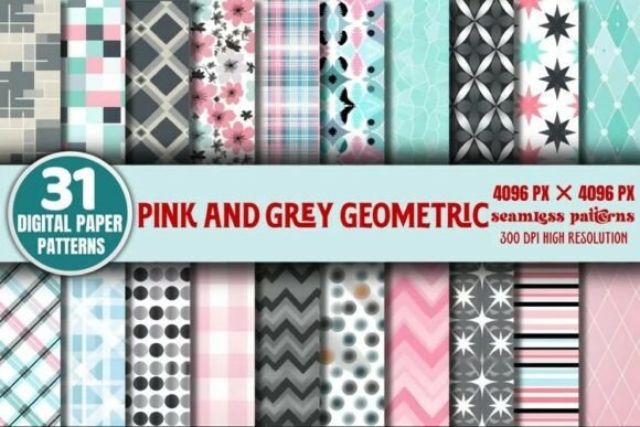 Download Pink and Grey Geometric Digital Bundle - Digital Collection