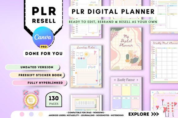 Download PLR Canva Undated Digital Planner - Premium Bundle