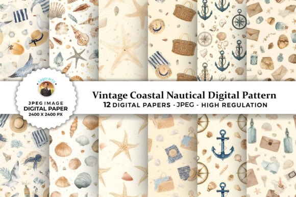 Download Vintage Coastal Nautical Digital Pattern - Digital Collection