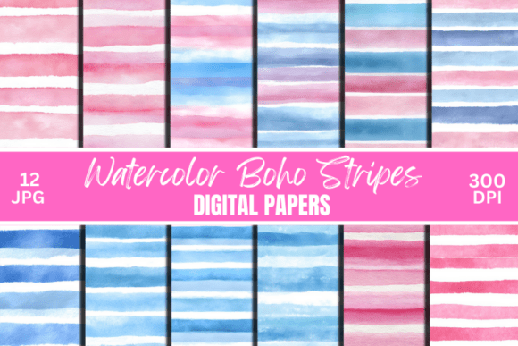 Download Watercolor Stripes Pattern Digital Paper - Digital Collection