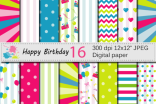 Download Happy Birthday Digital Papers with Balloons and Presents / Kids Birthday Party Backgrounds - Digital Collection