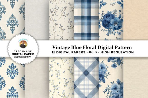Download Vintage Blue Floral Digital Patterns - Digital Collection
