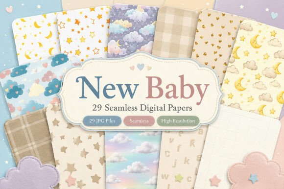 Download New Baby Digital Pattern Papers - Digital Collection