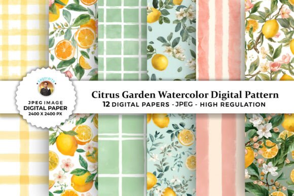 Download Citrus Garden Watercolor Digital Pattern - Digital Collection