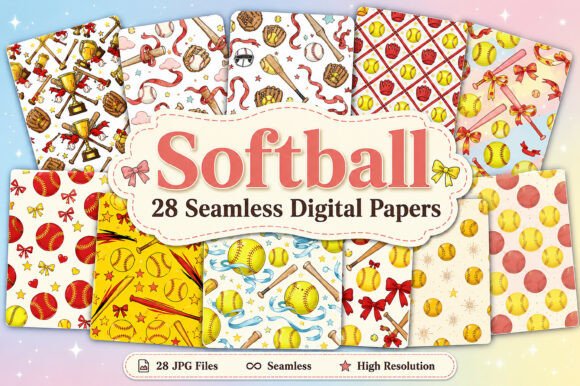 Download Seamless Softball Digital Paper Set - Digital Collection