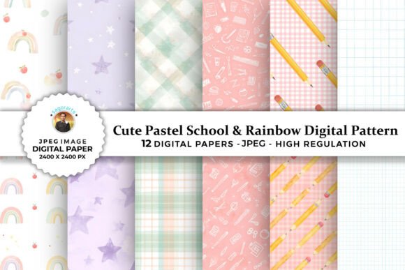 Download Cute School &amp; Rainbow Digital Patterns - Digital Collection