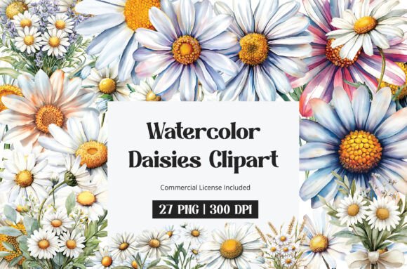Download Watercolor Daisies Clipart - Daisies Collection