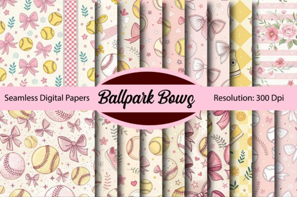 Download Ballpark Bows Sports Digital Paper - Digital Collection