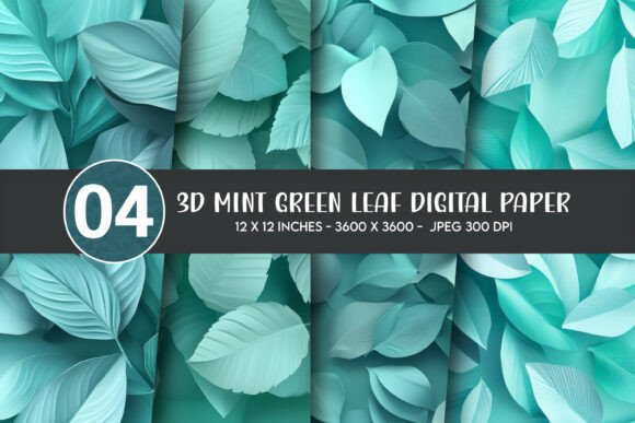 Download 3D Mint Green Leaf Digital Paper - Green leaf Collection