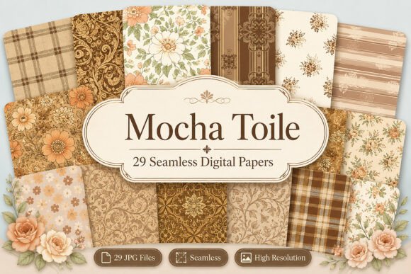 Download Mocha Toile Digital Pattern Pack - Digital Collection