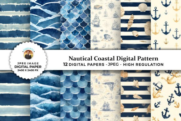Download Nautical Coastal Digital Patterns - Digital Collection